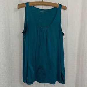 Eileen Fisher M Turquoise Green Pleated Front Scoop Silk Cotton Blend Tank Top